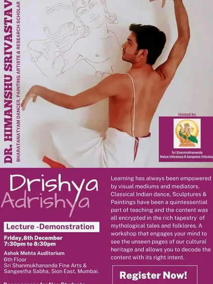 An invitation to my lecture-demonstration "Drishya-Adrishya" in Mumbai. This workshop engages the mind to see the unseen pages of our cultural heritage, decoding mythological tales through art and dance.