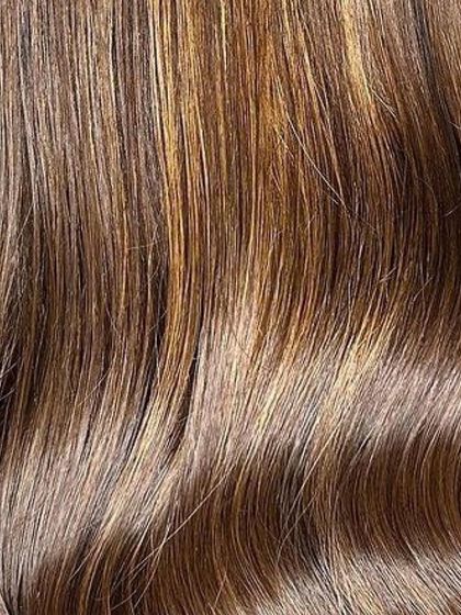 A close-up detail of the 'Irish Coffee Mocha' blend. This shot highlights the intricate blend of warm mocha and coffee tones, showing the true artistry in a dimensional brunette color.