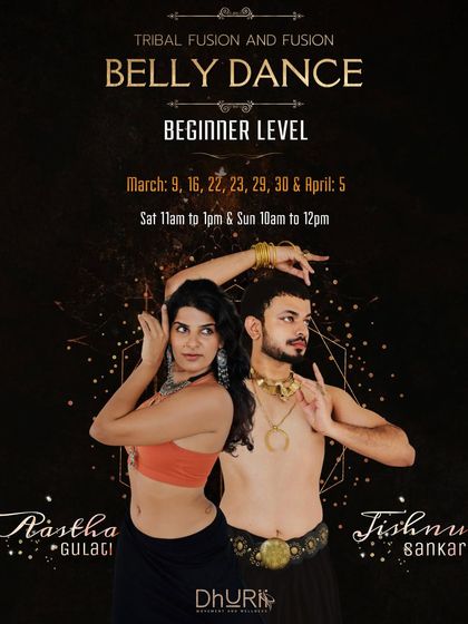 Our beginner level Tribal Fusion and Fusion Belly Dance course is a journey of movement, grace, and self-expression. This poster details our upcoming batch.
