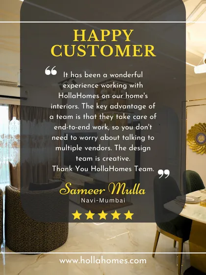 A wonderful review from our client, Mr. Sameer Mulla. He highlights our end-to-end service, which means you don't have to worry about coordinating with multiple vendors. We are proud of our creative design team and our ability to manage the entire process for you.