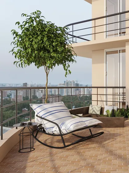 The rocking chair provides a perfect solitary spot to enjoy the view and a quiet moment.