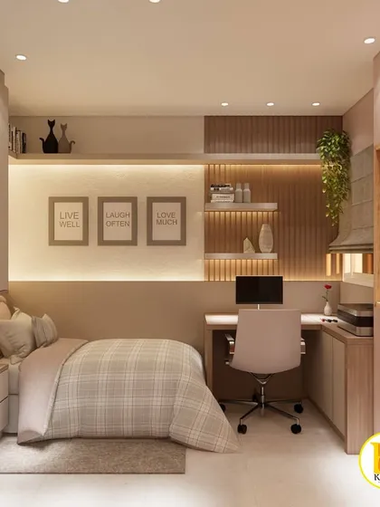 Another view of the study bedroom, showing the well-lit desk area and the warm, inviting ambiance.