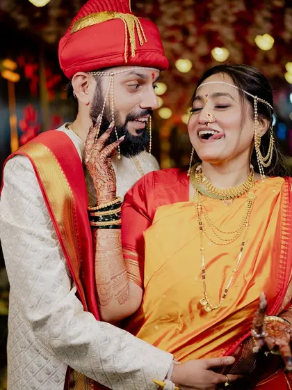 A playful and cheeky moment between the newlyweds.