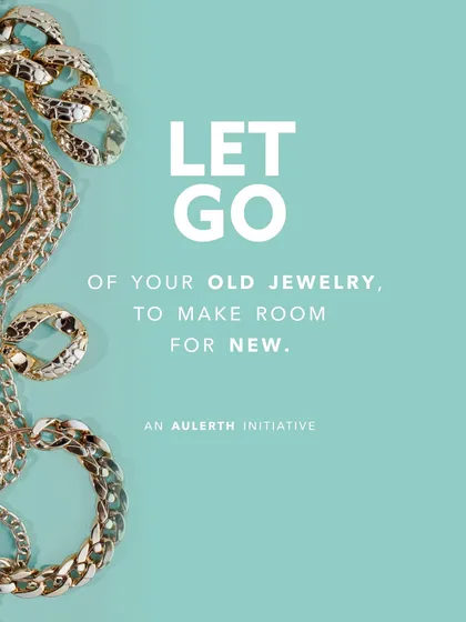 Make room for new treasures by letting go of the old. This graphic clearly states the purpose of our initiative, encouraging you to participate in a circular fashion economy by recycling your unworn silver, brass, and zinc jewelry.
