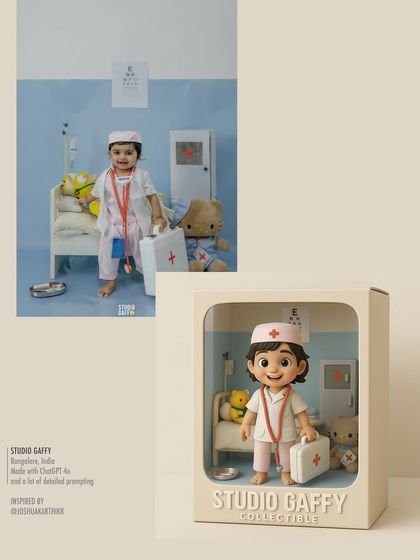 An example of our AI-inspired collectibles, turning a "Dr. Happy" themed photo into a unique 3D character figurine.