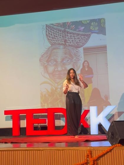 A candid shot from my TEDx talk, sharing stories of the people who have inspired my art.