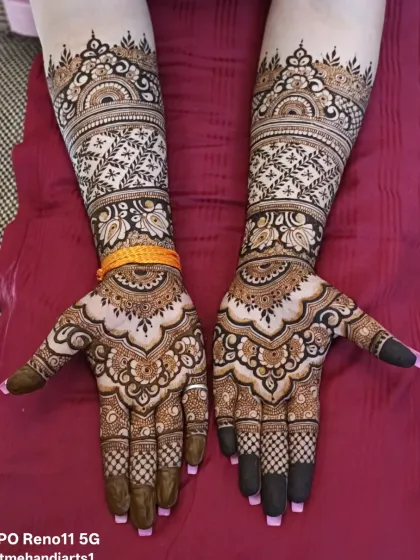 A beautiful bridal design with a mix of floral and geometric patterns, showing the versatility of my work.