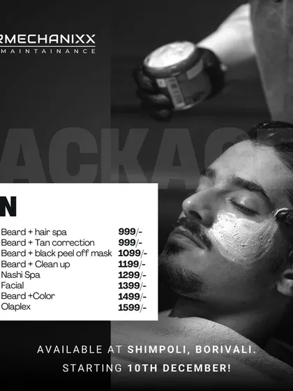 We've curated special grooming packages for men at our Shimpoli, Borivali location. Get a complete service including a haircut, beard trim, and your choice of spa, facial, or color treatment.