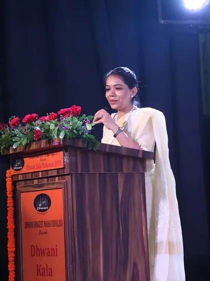 A moment from the opening address at the Dhwani Kala Mahotsav, setting the tone for an evening of spectacular performances.