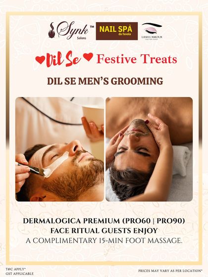 A closer look at my "Dil Se Men's Grooming" package. It combines a premium Dermalogica facial with a relaxing foot massage, offering a complete head-to-toe refresh.