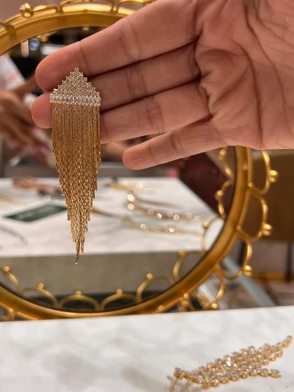 Another one of our popular tassel earring designs. This one features a triangular top studded with diamonds, adding an extra layer of sparkle.