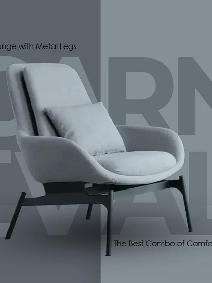 The 'Carnival' lounge chair offers a deep, comfortable seat with a supportive back pillow. Its sleek metal legs give it a modern, floating appearance, perfect for contemporary living rooms.