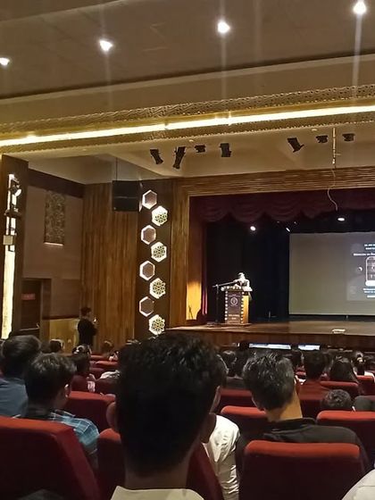 The view from the back of the auditorium at S.S. Jain Subodh Law College, filled with attentive and aspiring legal professionals.