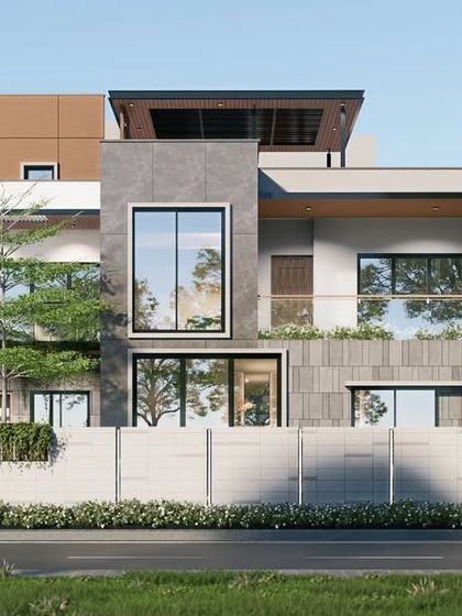 A frontal view of the Prestige Glenmorgan concept. This render highlights the large windows and garden-facing rooms, a key part of our strategy to maximize natural light and connect the interiors with the outdoors.