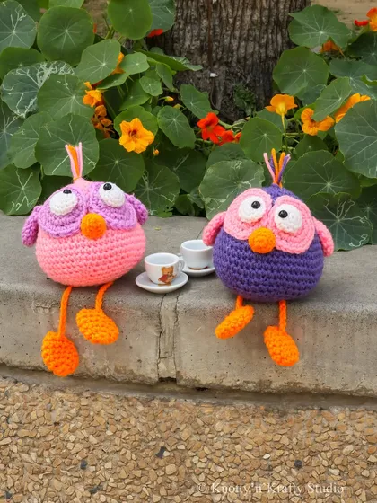 Meet my Silly Birds, two colorful owl friends enjoying a tiny cup of tea together. With their long, dangly legs and bright colors, they are made to bring a smile and a bit of fun wherever they go.