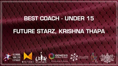 Celebrating excellence in coaching. Announcing the Best Coach award for the Under 15 category in the School Soccer League.