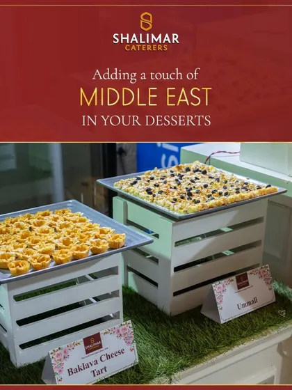 Adding a touch of the Middle East to your desserts. We offer a variety of treats like Baklava Cheese Tarts and Umm Ali, a delicious bread pudding.