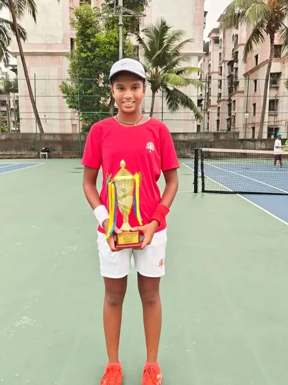 Tamanna Nair with her trophy after winning the U-12 Doubles at the All India National Series in Navi Mumbai.