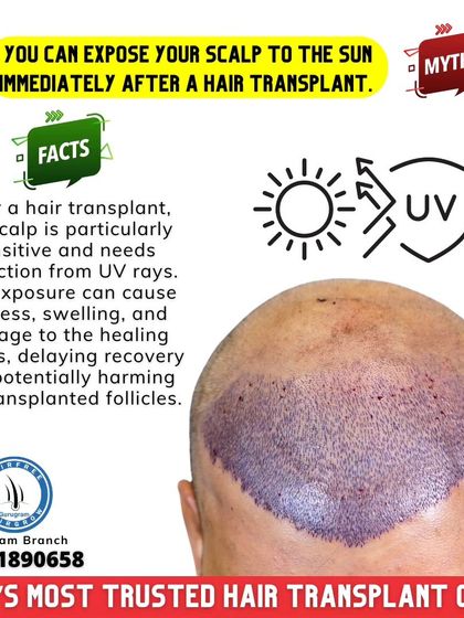 **Myth:** You can expose your scalp to the sun immediately after a hair transplant. **Fact:** Your scalp is very sensitive after the procedure. Sun exposure can cause redness and damage healing tissue, so it must be protected.