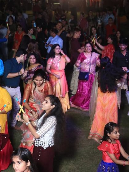 A wide shot of the massive crowd enjoying the live Dandiya session at Noor Mahal palace in Karnal. It was a super hit event.