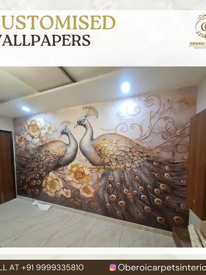 Make a grand statement with our custom 3D wallpapers. This stunning peacock mural was designed and printed by us to fit the exact dimensions of the wall, creating a unique and breathtaking piece of art for the home. We can bring any vision you have to life.