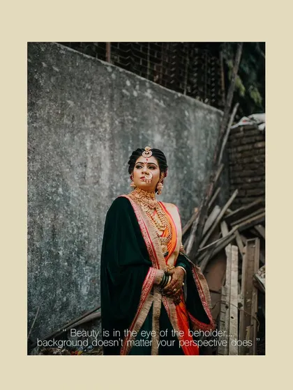 A framed version of the artistic bridal portrait, emphasizing the contrast between the elegant bride and the raw background.