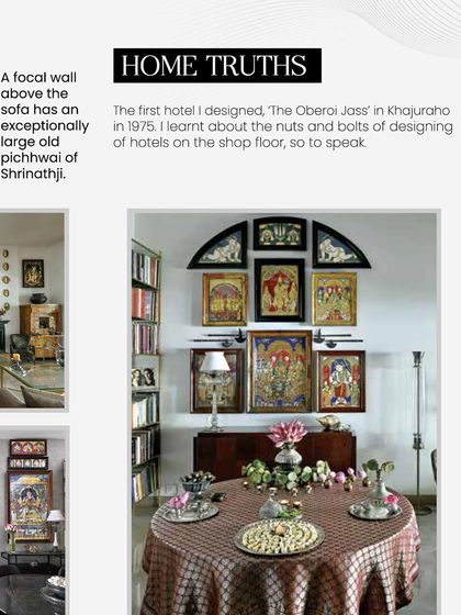 Our Courtyard Home featured in Livingetc, showcasing the home as a walk through India's rich everyday arts. The focal wall features a large, old pichhwai of Shrinathji.