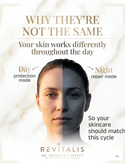 Many people use the same products morning and night, but this makes your routine only 50% effective. Your skin is in defense mode during the day and switches to repair mode at night. Your skincare should match this natural cycle for the best results.