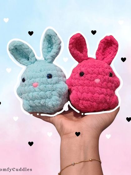 My Bobbly Bunnies are cute all year round. This pair in soft blue and bright pink shows how different colors can give the same design a totally different feel.