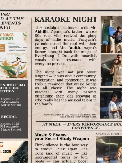 Music is a family affair here. This snapshot from our monthly newsletter highlights a Karaoke Night where parents joined in, showing that the love for music connects us all across generations.