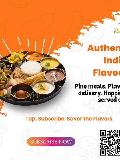 Authentic Indian flavors, served daily. This image of our complete thali represents our promise of fine meals, flawless delivery, and happiness on a plate.