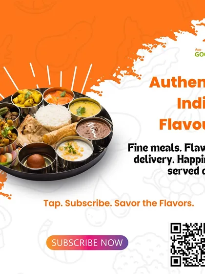 Authentic Indian flavors, served daily. This image of our complete thali represents our promise of fine meals, flawless delivery, and happiness on a plate.