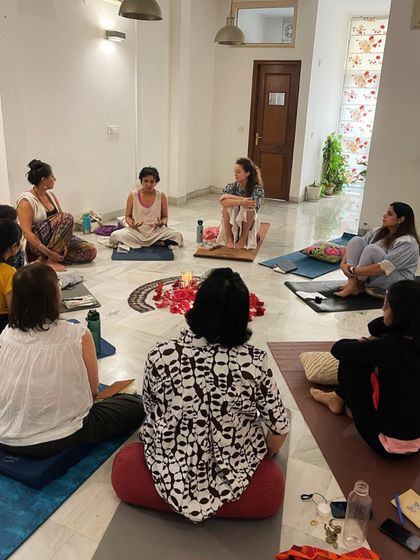 A group discussion during our "Women & the Moon" workshop. These sessions are a safe space for sharing, learning, and connecting with our inner cycles.