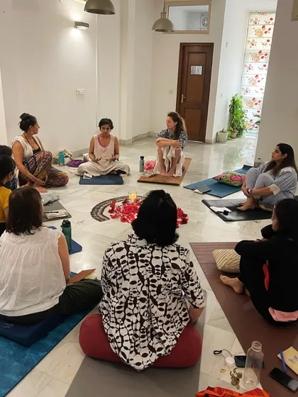A group discussion during our "Women & the Moon" workshop. These sessions are a safe space for sharing, learning, and connecting with our inner cycles.