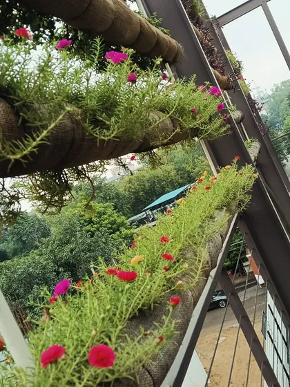 Even in the city, you can be surrounded by flowers. These horizontal planters are part of a larger living wall system, bringing color and life to an urban balcony.