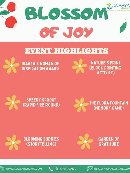Here are the event highlights for our "Blossom of Joy" Spring Fest. Get ready for a day of block printing, memory games, storytelling, and our Women of Inspiration Award.