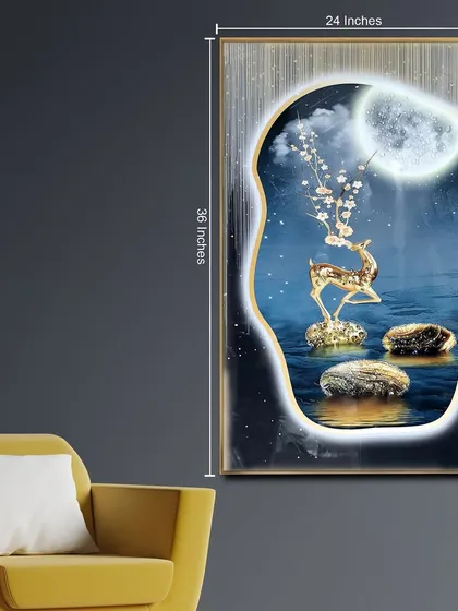 Sized at 24 by 36 inches, the nocturnal deer painting is a perfect vertical accent piece to add a touch of magic and storytelling to your decor.
