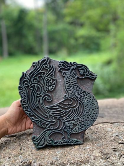 The peacock motif is celebrated throughout our vintage archive. As Bangalore revels in the monsoon, we celebrate this beautiful bird, which has been depicted in hundreds of styles on our blocks over the decades.