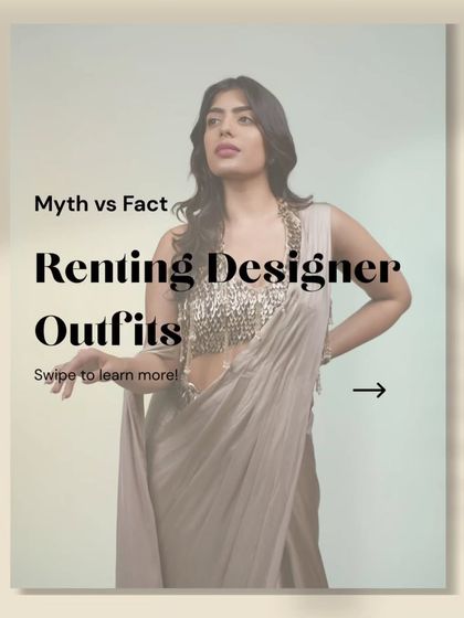 A graphic to introduce the myth vs. fact series about renting designer outfits. Let's clear up some misconceptions!