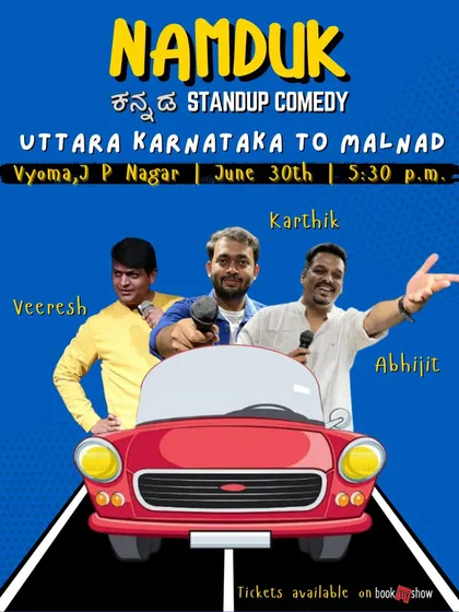 The poster for "Namduk Kannada standup comedy UK to Malenadu," a show bringing together comedians from different regions of Karnataka.