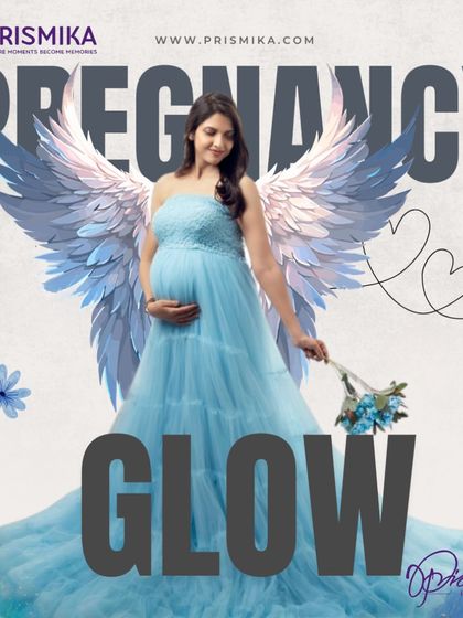 You are creating a miracle, and you deserve to feel like an angel. This portrait features a flowing light blue gown and beautifully crafted angel wings, capturing the ethereal and heavenly glow of motherhood.
