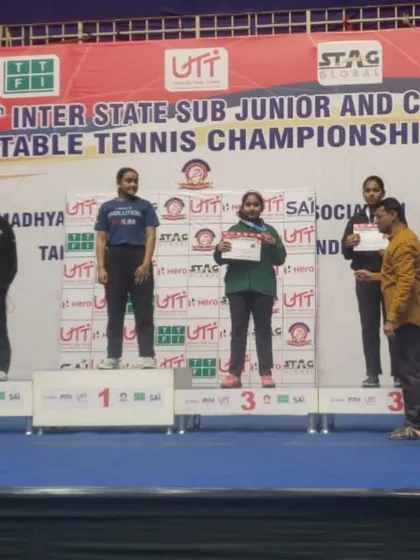 Akanksha Singhal on the podium receiving her bronze medal at the Sub Junior National Championship.