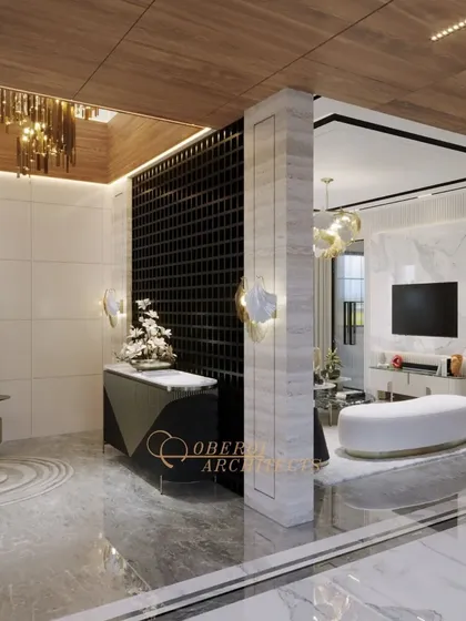 The design seamlessly integrates different functional zones, creating a cohesive and luxurious living environment.