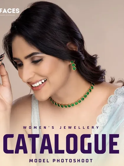 A smiling model wears a simple green gemstone necklace. This friendly and approachable image is great for social media, showing how the jewellery can be worn in a more casual, everyday context.