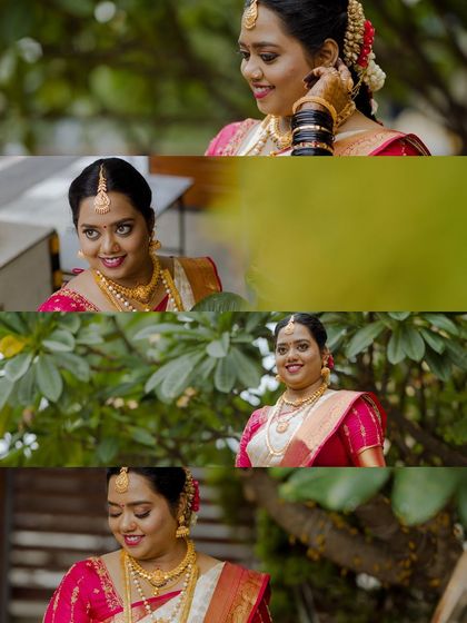 A duplicate of ID 387, this collage shows a bride's portraits on her muhurtham day.
