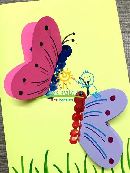 A beautiful 3D butterfly card made with fingerprint bodies. This is a lovely craft that combines painting and paper art, perfect for little hands.