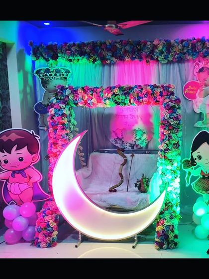 Another lighting variation for the baby shower decor, showing how different colors can create different atmospheres.