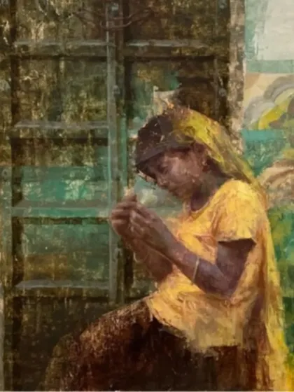 A close-up of the main figure in "In her own search."
