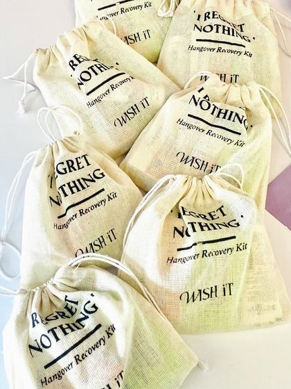 Our "I Regret Nothing" hangover recovery kits are a wedding favor they'll actually remember, even if they forget the night before. They are budget-friendly and packed with essentials.