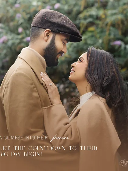 A romantic close-up announcing the countdown to their big day. The pre-wedding shoot is the perfect way to build excitement and create beautiful memories.